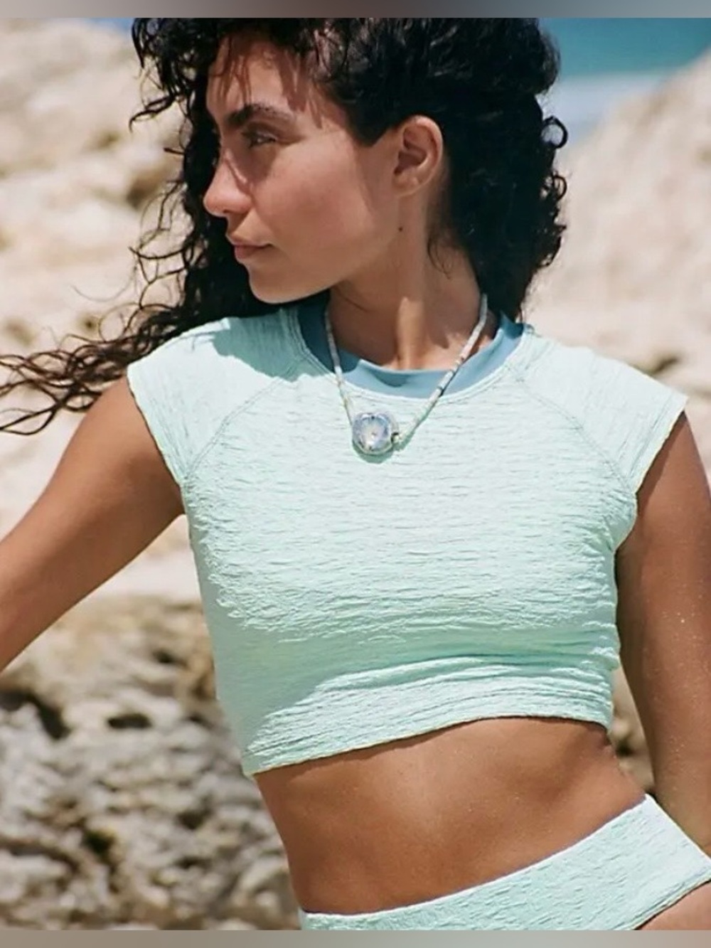 Free People 🆕 Sonny Light Mint only Textured surf swim tee size small